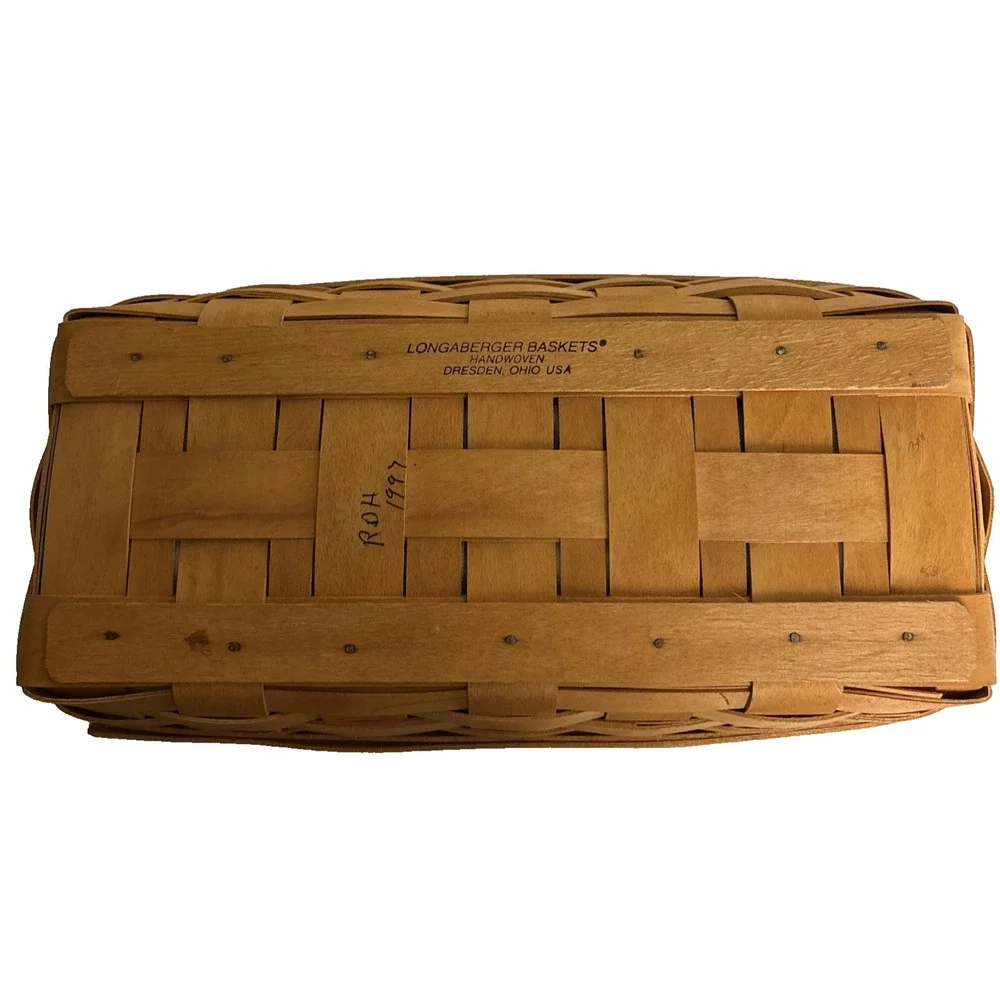 Longaberger Bread Basket Set Basket Plaid Fabric Liner Regular Protector 1997